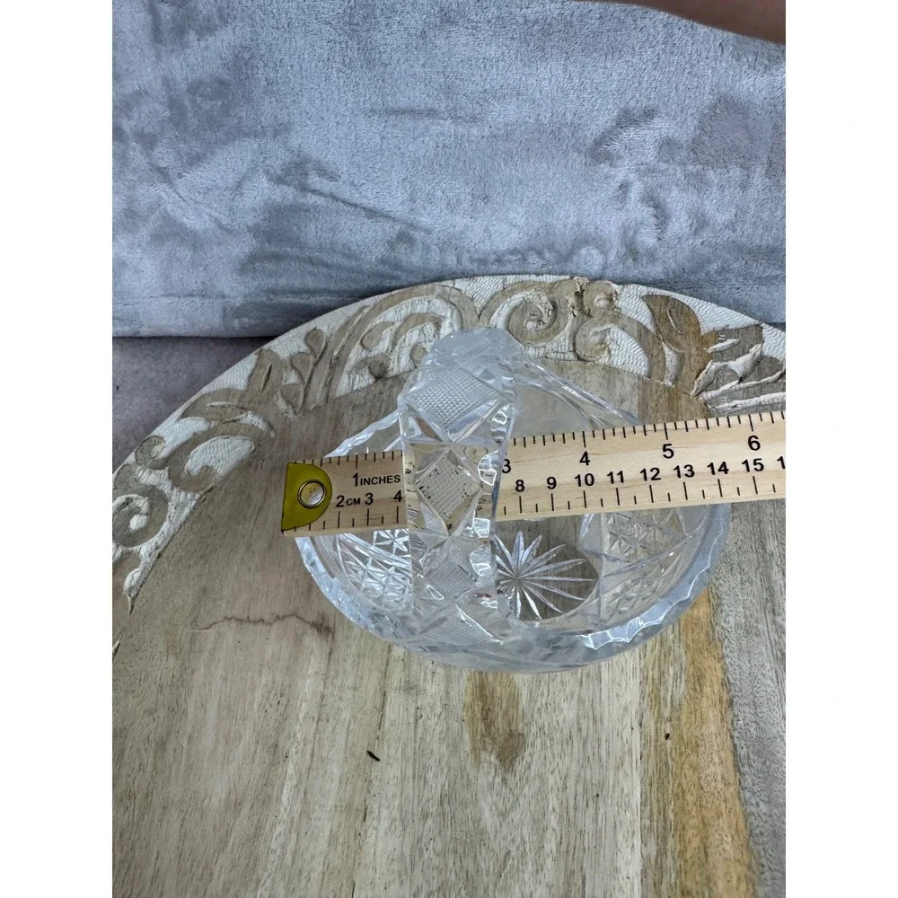 Vintage Cut Crystal Basket Frosted Rose Etched Clear Glass Floral Decor‎ 5.5in